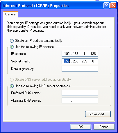 Setting a static IP address (Windows XP)