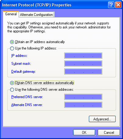 Return your TCP/IP properties back to DHCP (Windows XP)